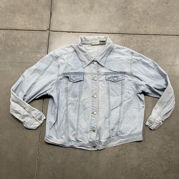 Faded Glory Denim Jacket Womens 18W/20W Light Stone Wash Trucker Jean Coat Plus - Picture 1 of 8